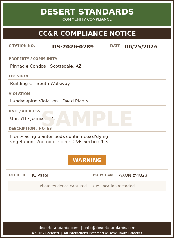 Sample CC&R compliance notice